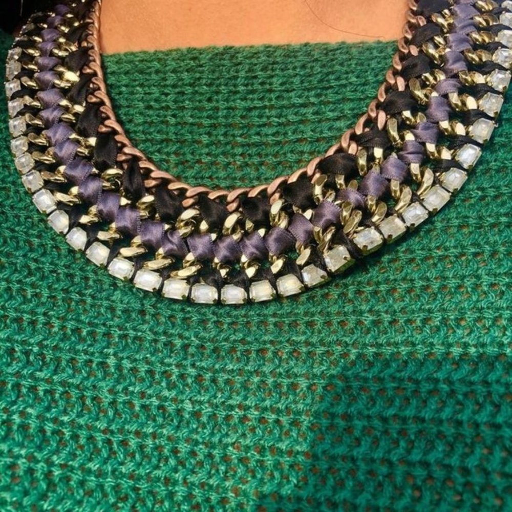 Stella & Dot | Bold Navy Gold & Crystal Embellished👑Tempest Bib Necklace. - Picture 11 of 12